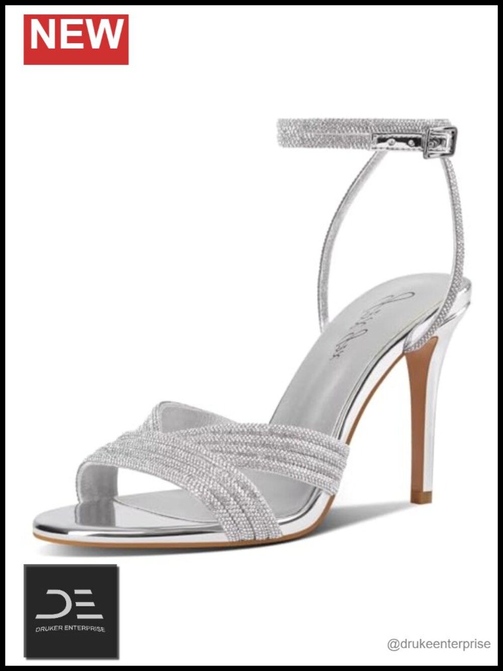 Women's Rhinestone High Heel Sandals Stiletto Ankle Strap Open Toe Wedding Shoes